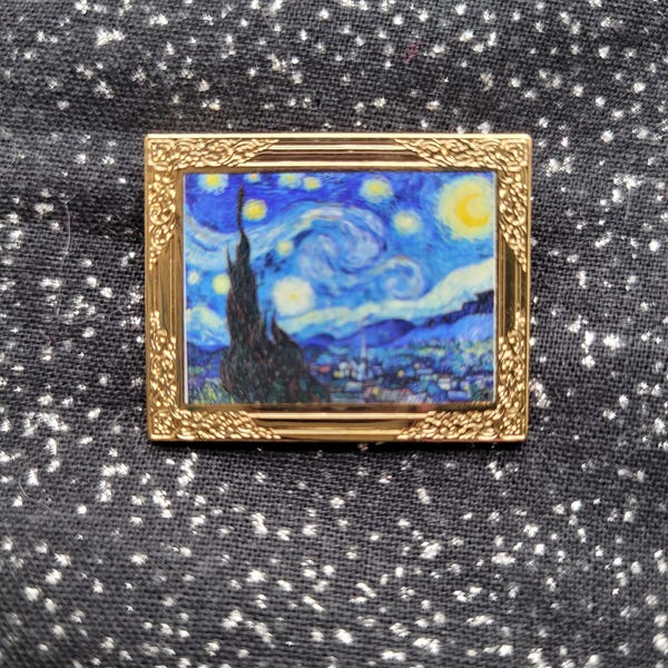 The Starry Night in Gold Frame by Vincent van Gogh Brooch Magnet needle minder