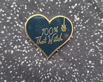 100% That Witch Black and Gold Heart Enamel Brooch Magnet needle minder