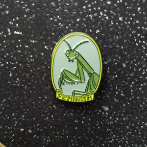 Broche de esmalte feminista con mantis religiosa, imán para guardar agujas