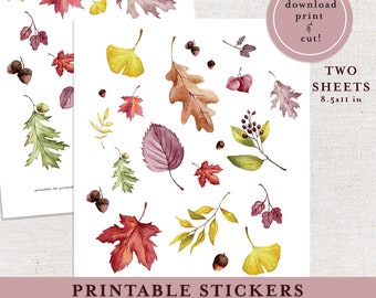 Autumn Leaves Printable Stickers | Fall Planner Stickers | Fall Bullet Journal | Scrapbooking digital | Fall Printable