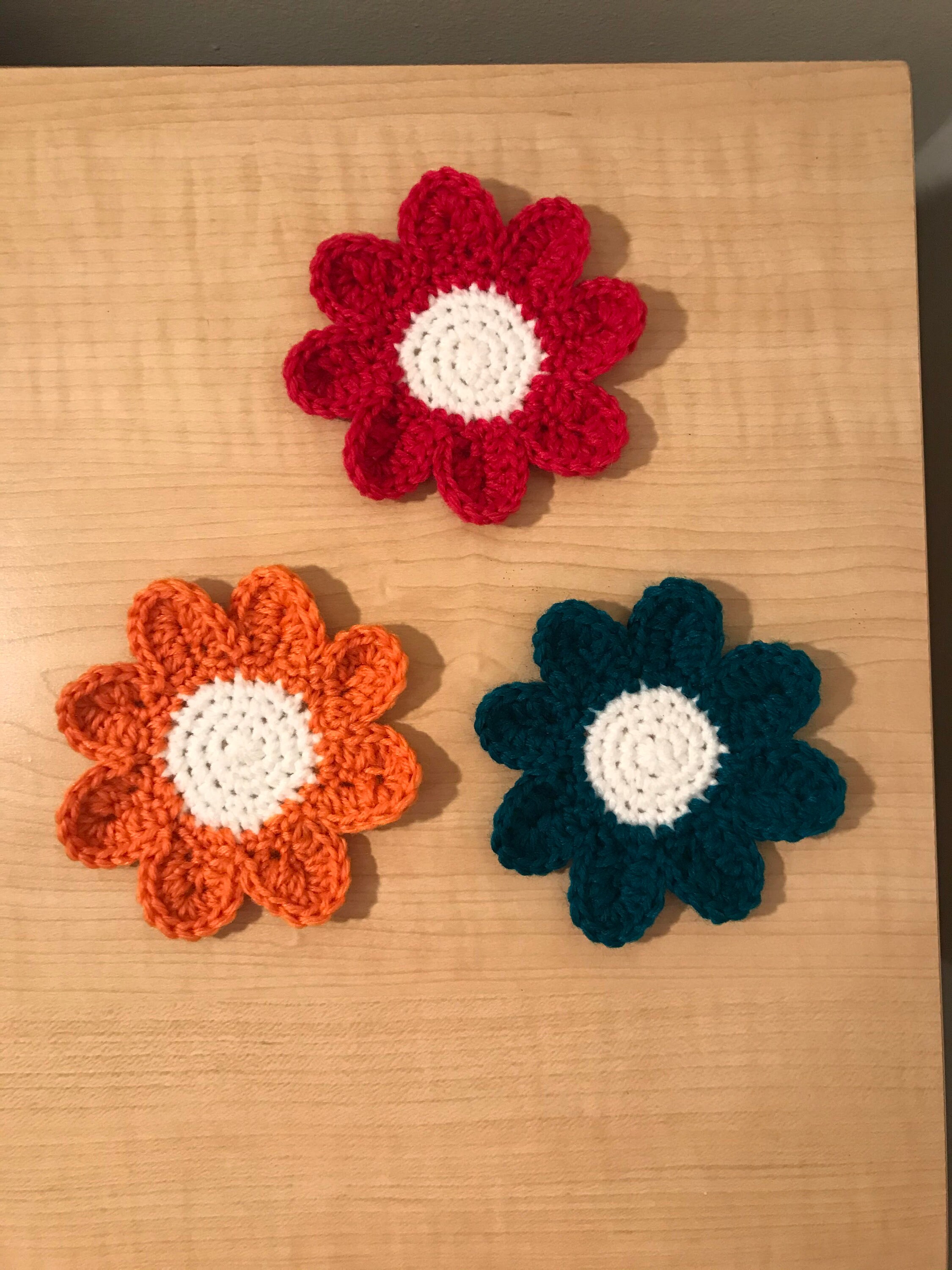 Set of 4 Flower coasters crochet multicoloured handmade