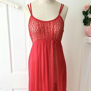 Vintage cherry red lace maxi gown slip dress