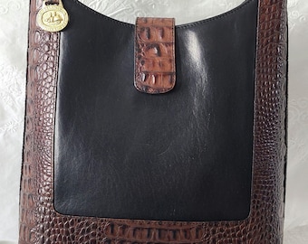 BRAHMIN Croc Embossed Leather Bucket Shoulder Handbag Tuscan Collection Kendall
