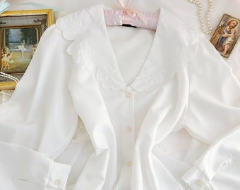 Vintage cottagecore romantic embroidered blouse