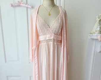 Romantic vintage ballet pink nightgown peignoir set