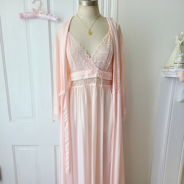 Romantic vintage ballet pink nightgown peignoir set