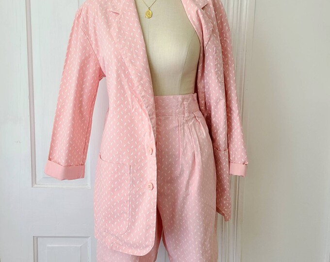 Vintage Pink Shorts and Blazer Set High Waisted Shorts Suit Etsy