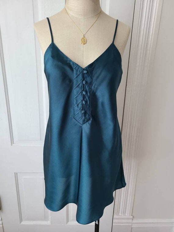 Vntg 90s topaz blue silky nightgown nightie slip d