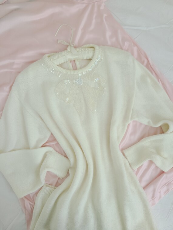 Girly romantic bow sequin ivory sweater dress - image 10