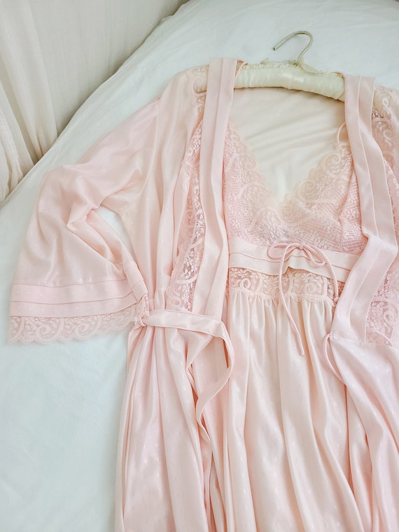 Romantic vintage ballet pink nightgown peignoir s… - image 9