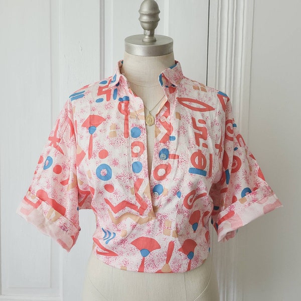 Vintage geometric graphic cotton blouse