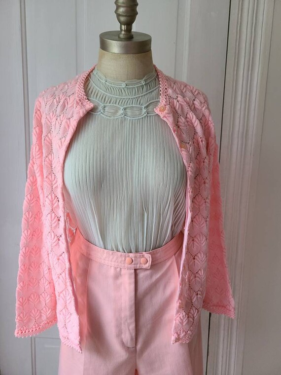 Vintage 60s bubblegum pink knitted cardigan sweat… - image 6