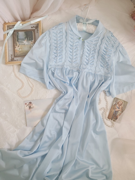 Vintage Vanity Fair powder blue smocked robe dress