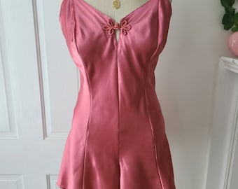 Vintage satin coquette teddy step-in negligee playsuit romper