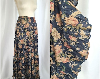 Ralph Lauren Denim & Supply Floral Tiered Cotton Peasant Maxi Skirt Boho Vintage Cowgirl Americana