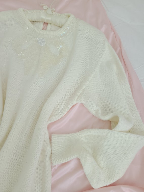 Girly romantic bow sequin ivory sweater dress - image 8