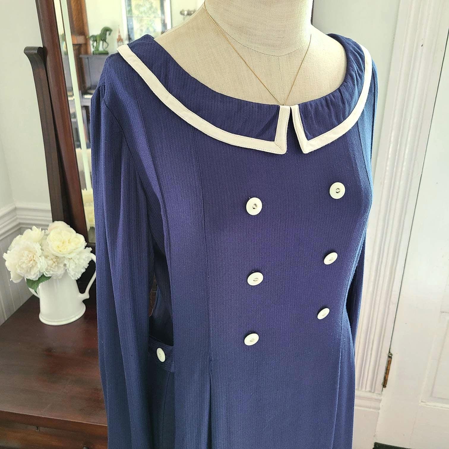 Vintage 90s Drop Waist Navy Blue Sailor Dress - Etsy