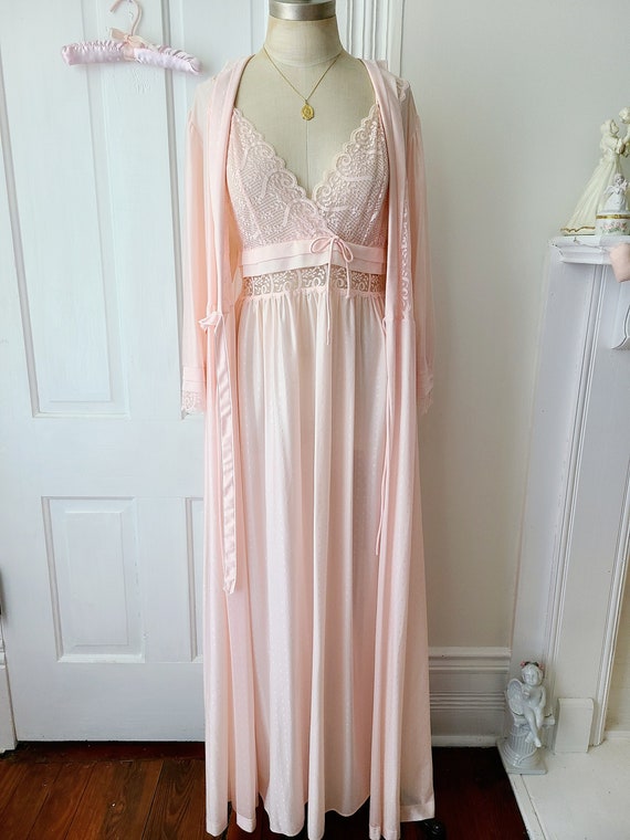 Romantic vintage ballet pink nightgown peignoir s… - image 1