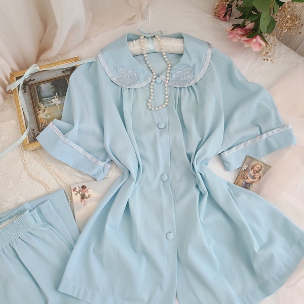 Vintage powder blue cottagecore pajama set