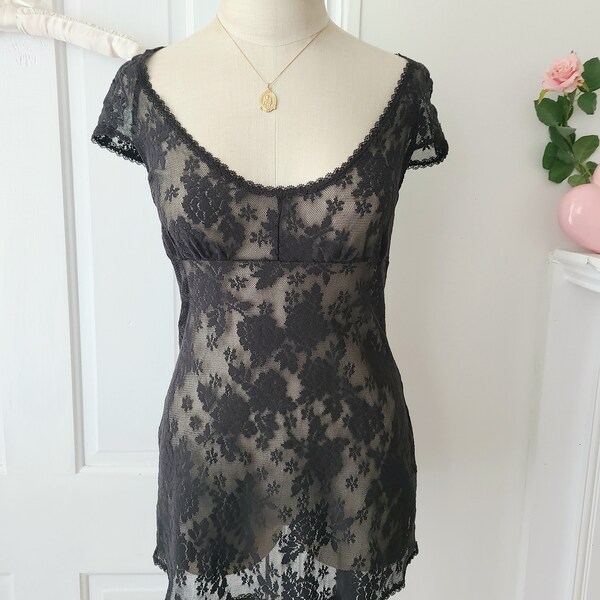 Victoria's secret coquette mini dress black lace sheer baby tee