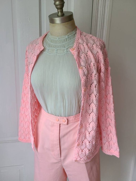 Vintage 60s bubblegum pink knitted cardigan sweat… - image 7