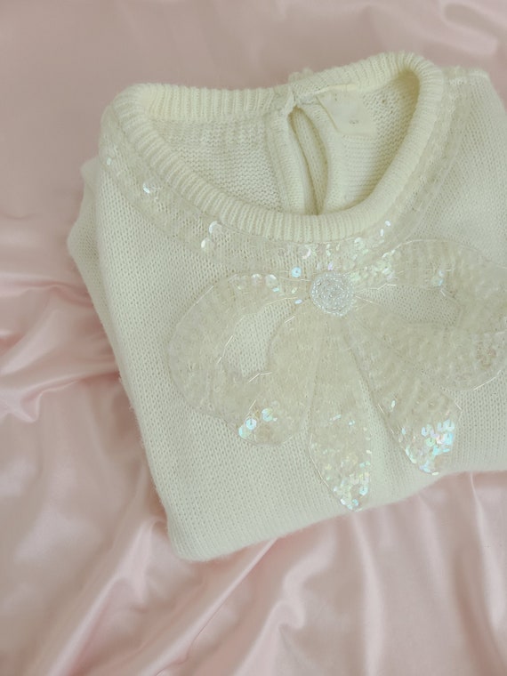 Girly romantic bow sequin ivory sweater dress - image 7