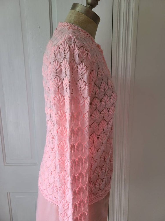 Vintage 60s bubblegum pink knitted cardigan sweat… - image 4