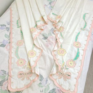 Vntg Hand Embroidered Swag Curtains Valance