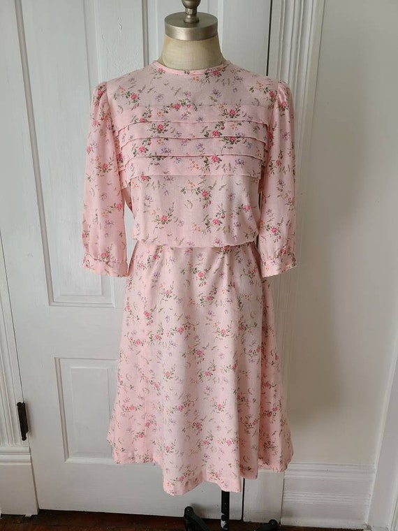 Vintage cottagecore pink floral handmade dress