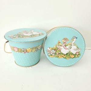 Vntg Spring Duck Easter Tin Pail set