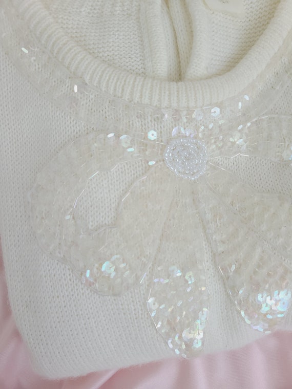 Girly romantic bow sequin ivory sweater dress - image 5