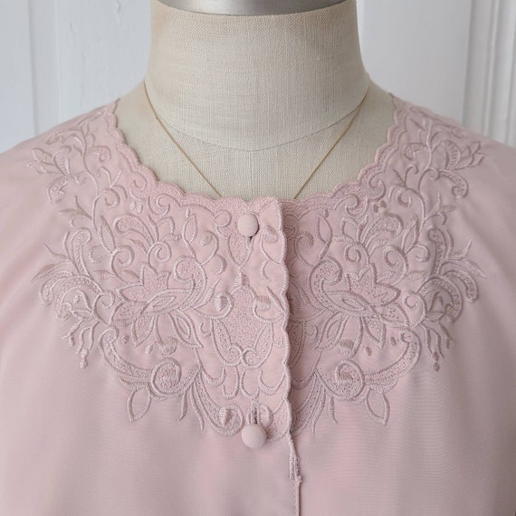 Vintage 80s dusty rose pink floral embroidered bu… - image 4