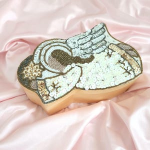 Vintage Weihnachtsengel Satin Perlen Trinket Box Angelcore Romantisches Dekor