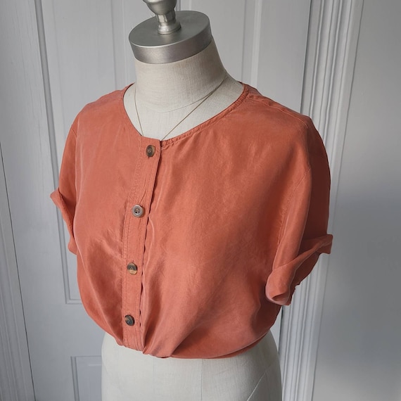 Vintage 90s pure silk blouse rust orange