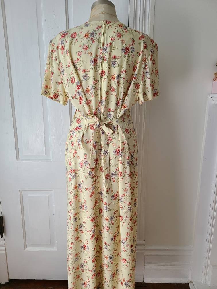 Vintage 90s Cottagecore Floral Yellow Tea Dress Etsy