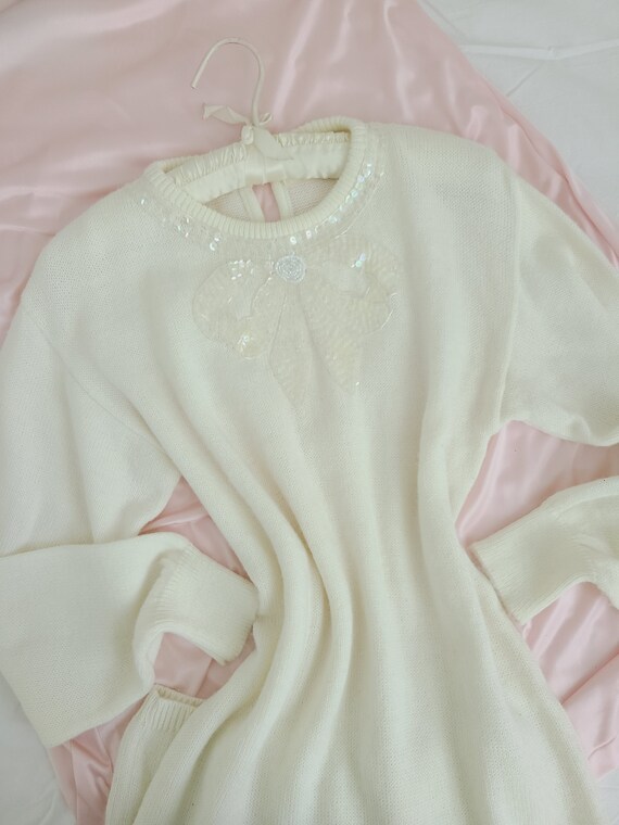 Girly romantic bow sequin ivory sweater dress - image 4