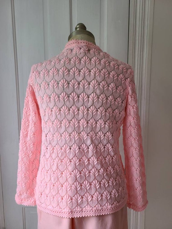 Vintage 60s bubblegum pink knitted cardigan sweat… - image 5