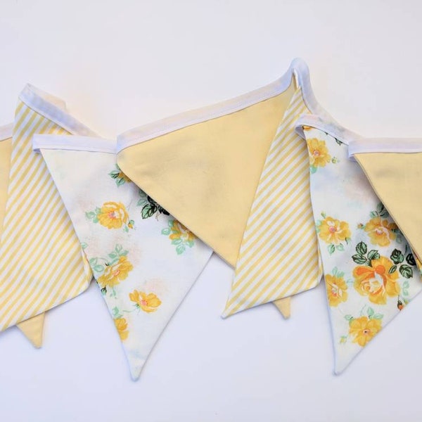 Yellow - Upcycled Fabric Bunting, Garland, Flag Banner