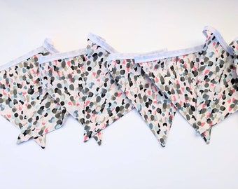 Pink, Charcoal Grey - Upcycled Fabric Bunting, Garland, Flag Banner