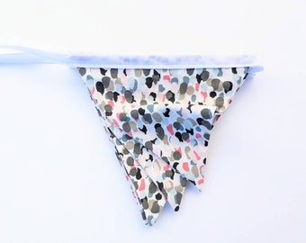 Pink, Grey - Small Upcycled Fabric Bunting, Garland, Flag Banner