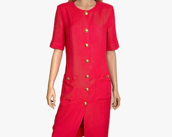 Vintage Jaeger pink midi dress with gold buttons, Elegant viscose dress, 1990s