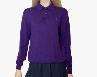 Polo Ralph Lauren vintage wool jumper, 90s Polo, collared purple merino wool sweater