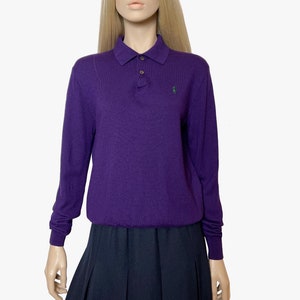 Polo Ralph Lauren vintage wool jumper, 90s Polo, collared purple merino wool sweater image 1