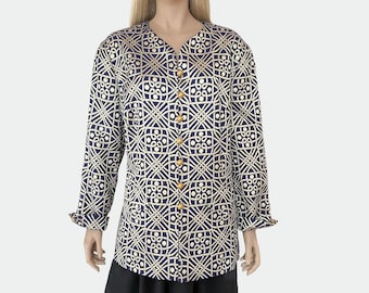 Jaqueta jacquard vintage ARA blazer, jaqueta azul com enfeites dourados e prateados, jaqueta com botões douradosTamanho XL - XXL/46