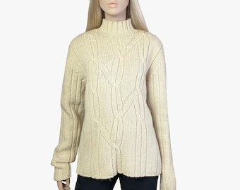 Vintage Yves Saint Laurent YSL wool beige sweater, YSL cable turtleneck sweater