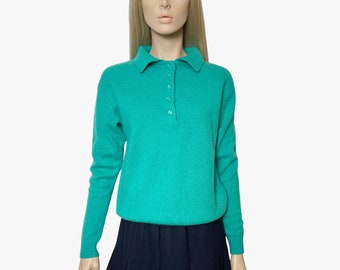 Turquoise wool polo neck women jumper Compliments to Coordinate,  1980's