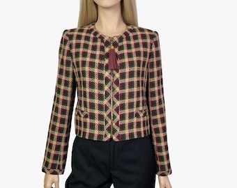 Vintage VALENTINO cropped checked blazer / jacket with leather details, 1980's