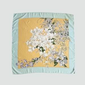 Valentino vintage silk scarf, vintage blue yellow white silk scarf, floral print silk scarf