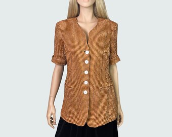 Vintage Brown Short Sleeve Button Down Blazer, waffle summer blazer 1980's / Brand - il concetto della moda