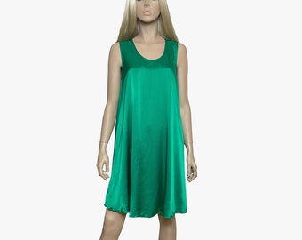 Emerald Green silk sleeveless loose dress, silk summer vintage sundress